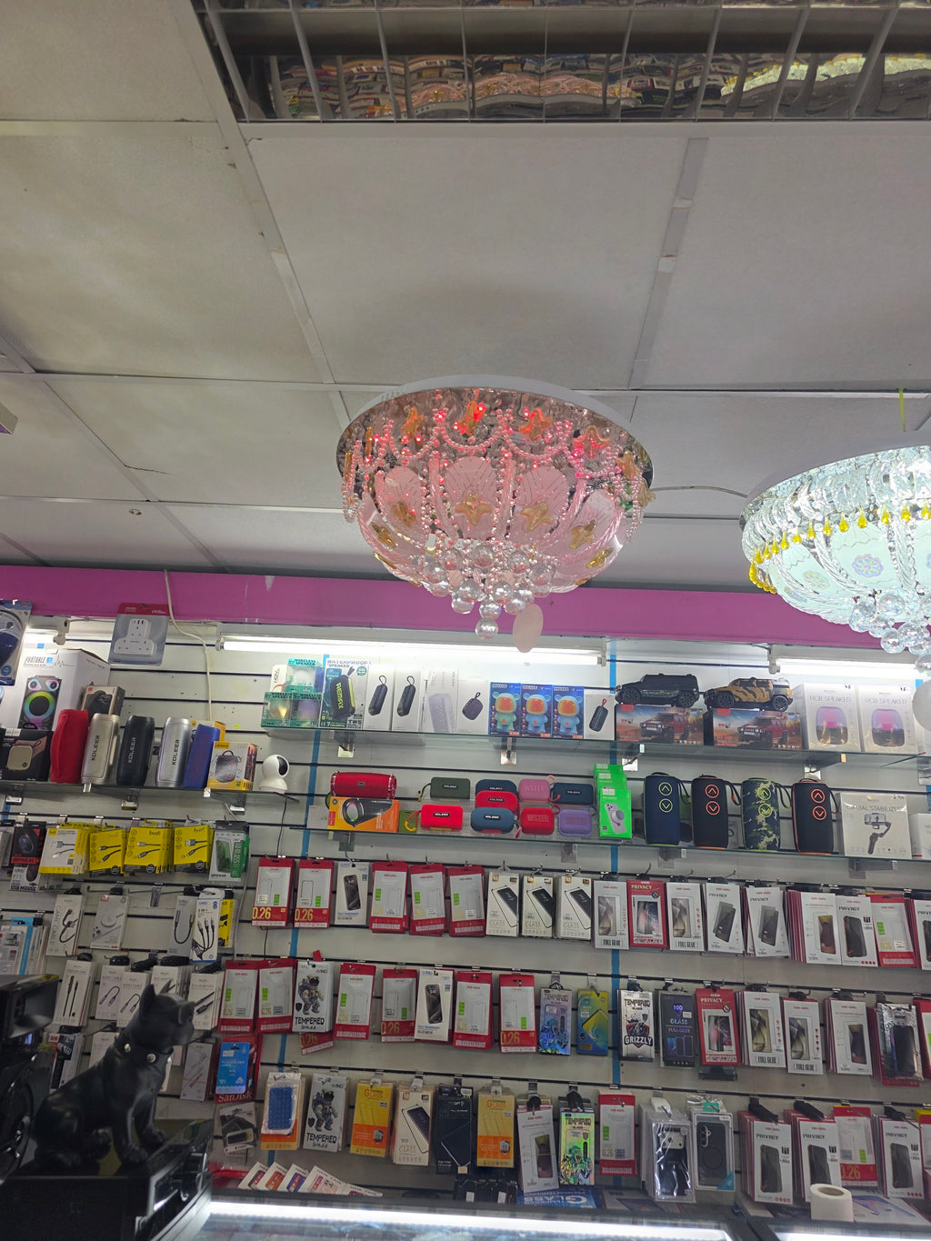 Shiny and colourful chandeliers