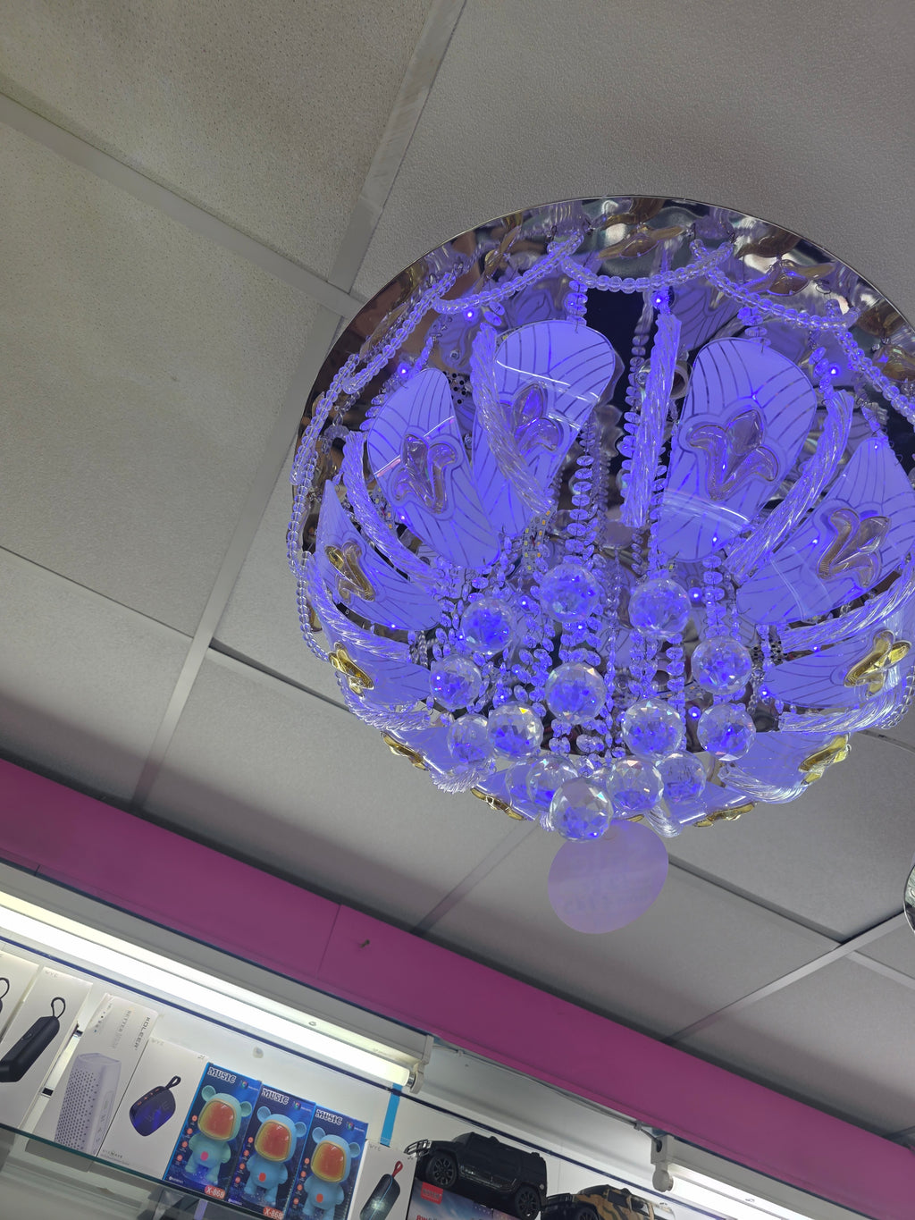 Shiny and colourful chandeliers