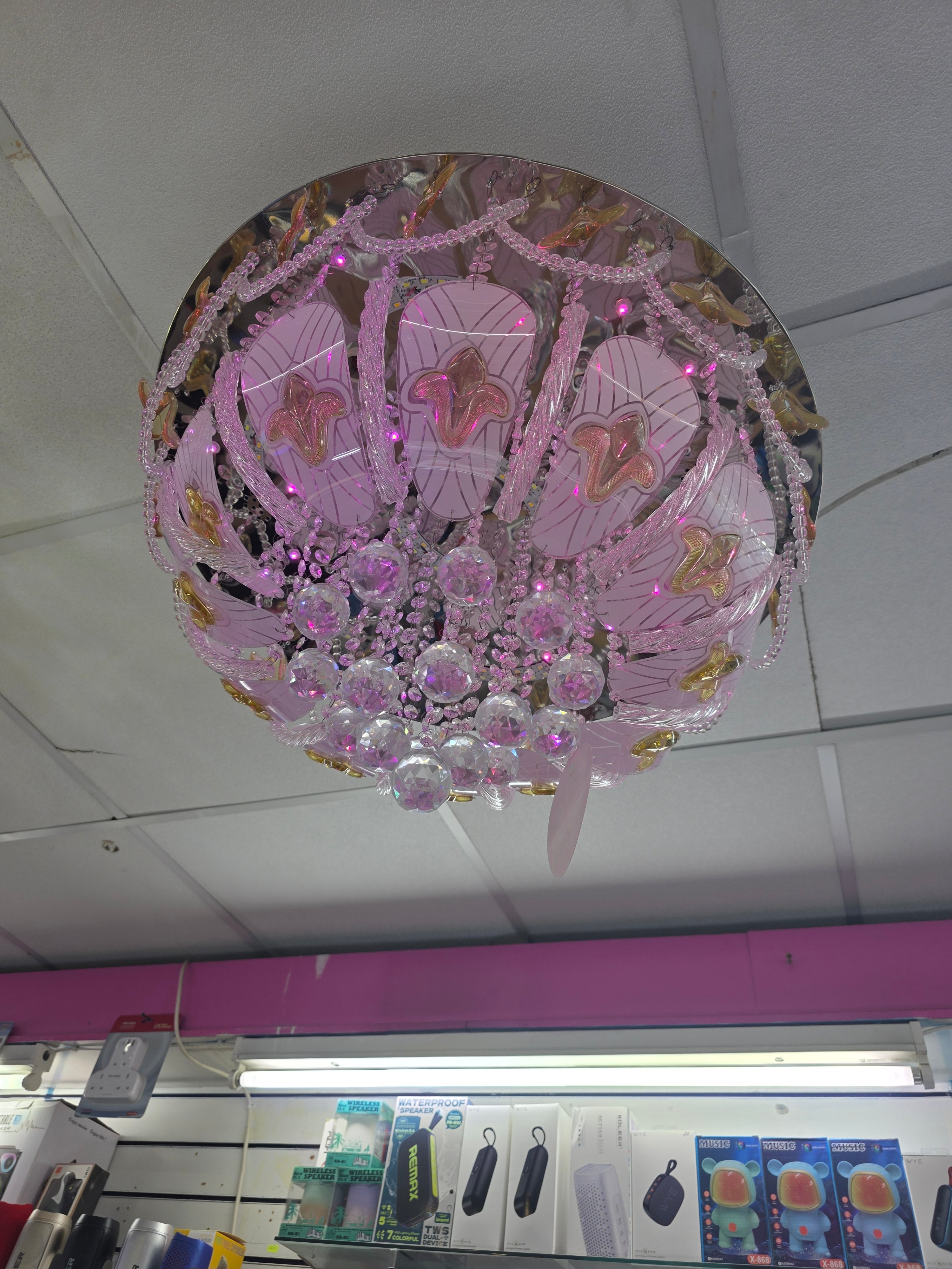 Shiny and colourful chandeliers